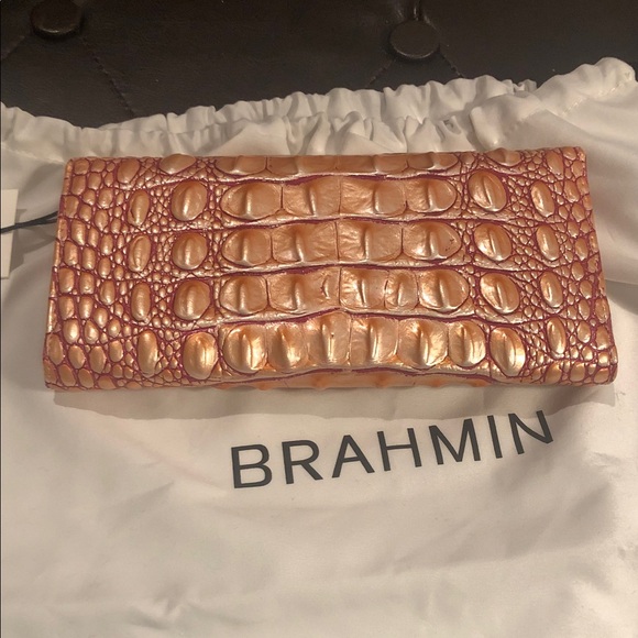 Brahmin Veronica Apricot Rose Clutch Wallet.